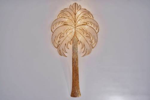 Palm tree wall light, crystal on brass, Palwa, 1970`s ca, German